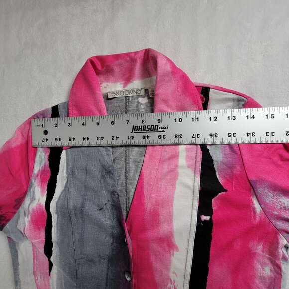 Sno Skins Womens Pink Gray Abstract 3/4 Sleeve Button-Down Tunic Top Small - Picture 5 of 8